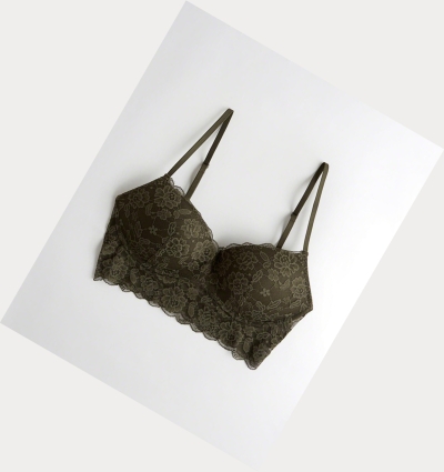 Olive Hollister Lace Push-Up Longline Women's Bras | ZA-FGEY421