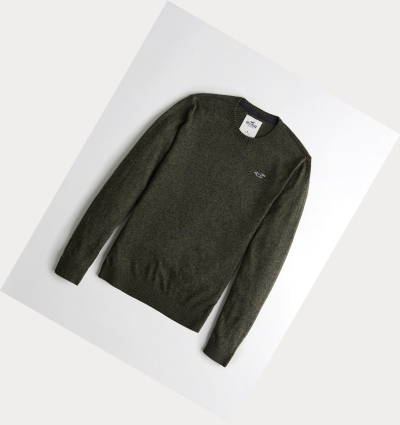 Olive Hollister Lightweight Crewneck Men's Sweaters | ZA-QXTP209