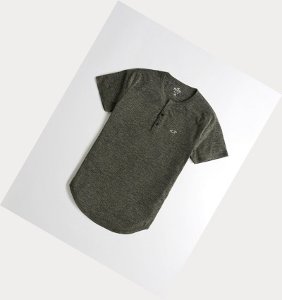 Olive Hollister Must-Have Henley Men's Short Sleeve | ZA-FYPJ643