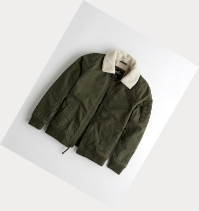 Olive Hollister Sherpa-Lined Hooded Men's Bomber Jackets | ZA-JIGK018