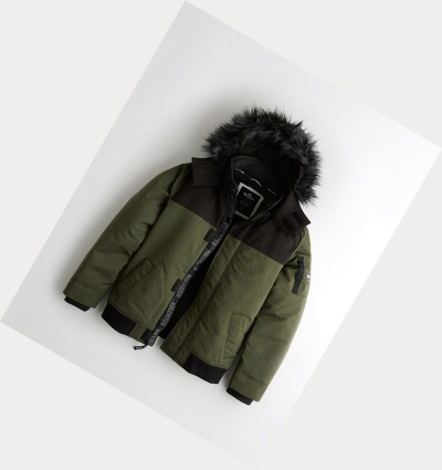 Olive Hollister Sherpa-Lined Hooded Men's Bomber Jackets | ZA-SEVR627