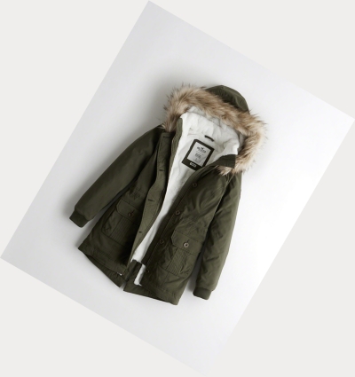 Olive Hollister Stretch Cozy-Lined Women's Parka Jackets | ZA-XPJA395