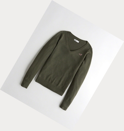 Olive Hollister V-Neck Women's Sweaters | ZA-SOWT154