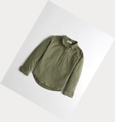 Olive Hollister Woven Popover Women's Long Sleeve | ZA-OTCS197