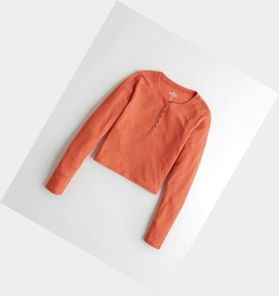 Orange Hollister Waffle Crop Henley Women's Long Sleeve | ZA-FBEU627