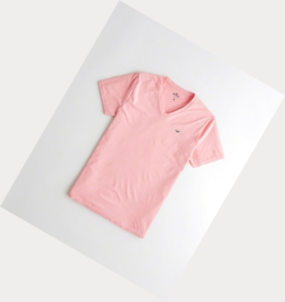 Pink Hollister Must-Have V-Neck Men's Short Sleeve | ZA-RWOK267