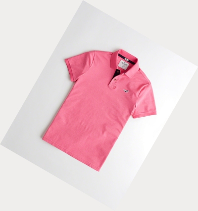 Pink Hollister Stretch Icon Men's Polo Shirts | ZA-SHNT851