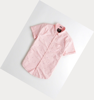 Pink Hollister Stretch Poplin Men's Short Sleeve | ZA-XLYH546