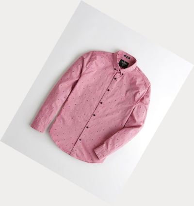 Pink Hollister Stretch Poplin Muscle Fit Men's Long Sleeve | ZA-PKSC802