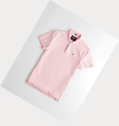 Pink Hollister Stretch Shrunken Collar Men's Polo Shirts | ZA-BWMV098