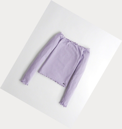 Purple Hollister Slim Off-The-Shoulder Women's Long Sleeve | ZA-CTVK739