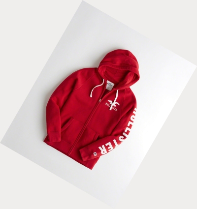 Red Hollister Applique Logo Full-Zip Men's Hoodie | ZA-AWCQ610