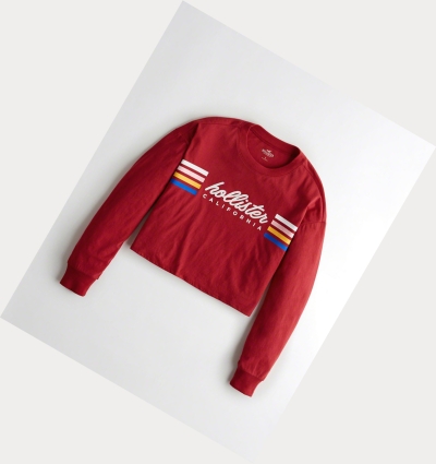 Red Hollister Crop Boyfriend Women's Long Sleeve | ZA-WOTU682