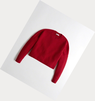 Red Hollister Crop Boyfriend Women's Sweaters | ZA-MXLV629