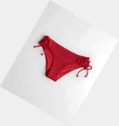 Red Hollister Lace-Up Smocked Cheeky Women's Bikini Bottoms | ZA-BLOM280