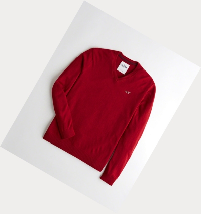 Red Hollister Lightweight V-Neck Men's Sweaters | ZA-KDZW240