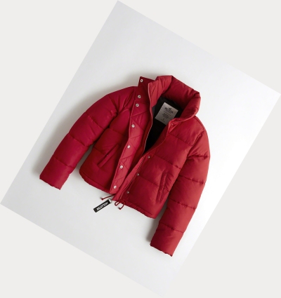 Red Hollister Mockneck Women's Puffers | ZA-LNUV614