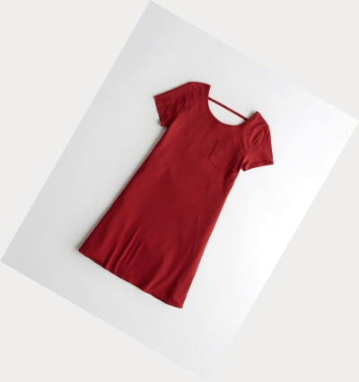 Red Hollister Open-Back T-Shirt Women's Dress | ZA-WKDL910