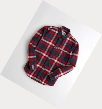 Red Hollister Plaid Flannel Men's Long Sleeve | ZA-BOCH309