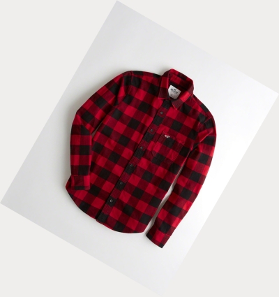 Red Hollister Plaid Flannel Men's Long Sleeve | ZA-YCKG829