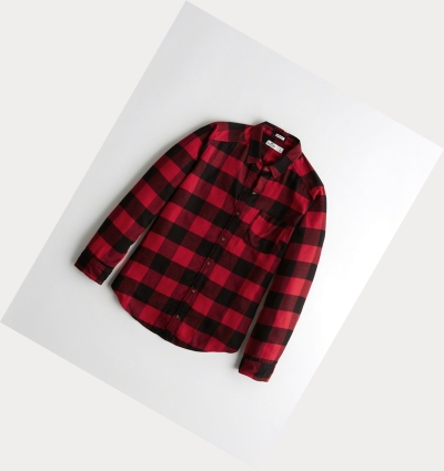 Red Hollister Plaid Women's Long Sleeve | ZA-KNFE716