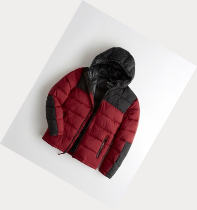 Red Hollister Recycled Fill Hooded Men's Puffers | ZA-AWST673