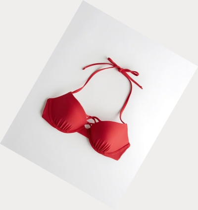 Red Hollister Strappy Push-Up Plunge Women's Bikini Tops | ZA-IFRH627