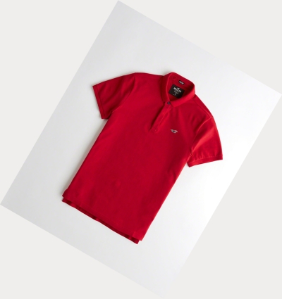 Red Hollister Stretch Shrunken Collar Men's Polo Shirts | ZA-HTLJ265