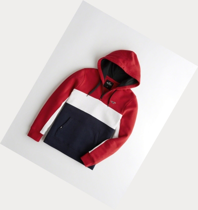 Red Navy Hollister Colorblock Half-Zip Men's Hoodie | ZA-SYBD275