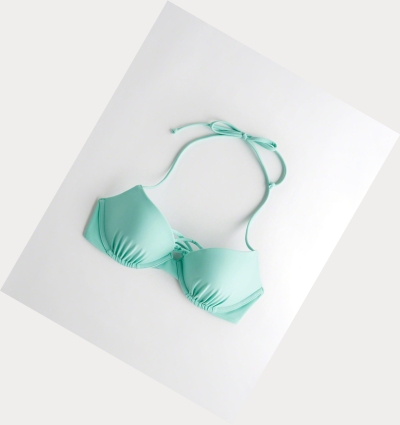 Turquoise Hollister Strappy Push-Up Plunge Women's Bikini Tops | ZA-QMOL423