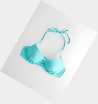 Turquoise Hollister Strappy Push-Up Plunge Women's Bikini Tops | ZA-ZNTI602