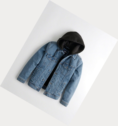 Wash Hollister Sherpa-Lined Hooded Men's Denim Jacket | ZA-WXFS307