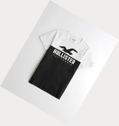 White Black Hollister Colorblock Logo Men's Short Sleeve | ZA-JFPA895