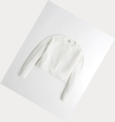 White Hollister Crop Boyfriend Women's Sweaters | ZA-TWDG387