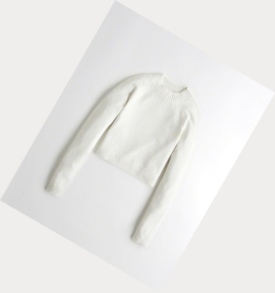 White Hollister Crop Crewneck Women's Sweaters | ZA-MHJI964