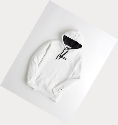 White Hollister Embroidered Logo Men's Hoodie | ZA-NUSQ763