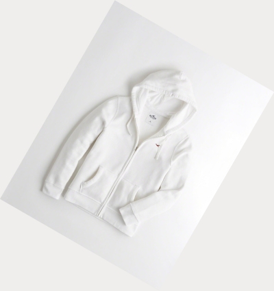 White Hollister Full-Zip Icon Men's Hoodie | ZA-KUHA109