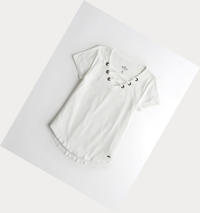 White Hollister Lace-Up Easy Women's Short Sleeve | ZA-RKDO945