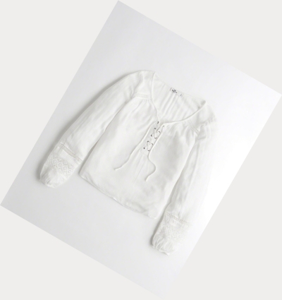 White Hollister Lace-Up Peasant Women's Long Sleeve | ZA-PASJ180