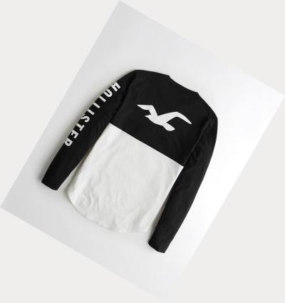 White Hollister Logo Men's Long Sleeve | ZA-MEVX380