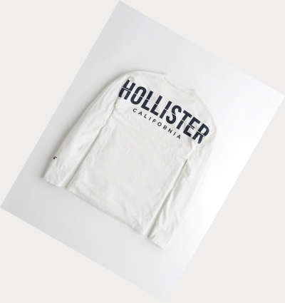 White Hollister Logo Men's Long Sleeve | ZA-UFNQ594