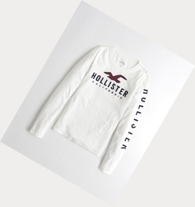 White Hollister Logo Women's Long Sleeve | ZA-MTBX429