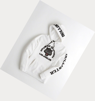 White Hollister Panther Applique Men's Hoodie | ZA-TKRH029