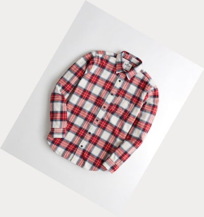 White Hollister Plaid Flannel Men's Long Sleeve | ZA-SUZO831