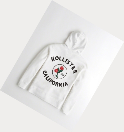 White Hollister Rose Embroidered Logo Men's Hoodie | ZA-GASI057