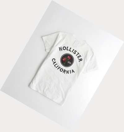 White Hollister Rose Logo Men's Short Sleeve | ZA-YCKU618