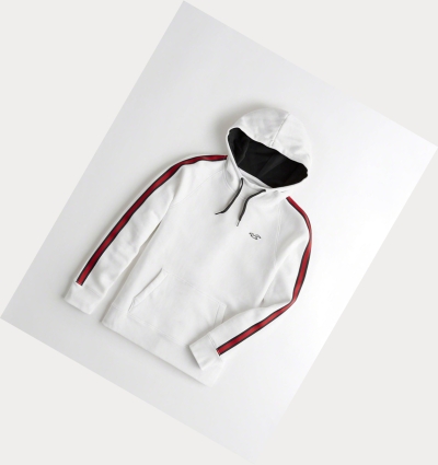 White Hollister Sleeve-Stripe Men's Hoodie | ZA-XKQD850