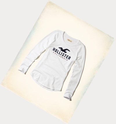 White Hollister Slim Crew Women's Long Sleeve | ZA-VYOJ537