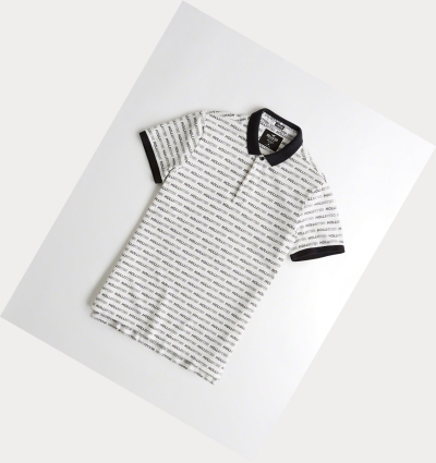 White Hollister Stretch Logo Men's Polo Shirts | ZA-RLUF850