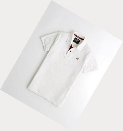 White Hollister Stretch Muscle Fit Men's Polo Shirts | ZA-PGHA217
